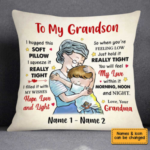 Grandson Hug This Soft Pillow - Personalized Custom Pillow - Gift For Grandson, Kids