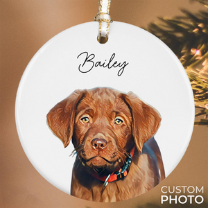 Custom Photo Pet Portrait Ornament - Personalized Circle Ceramic Ornament - Christmas Gift for Dog Lovers, Cat Lovers, Pet Lovers