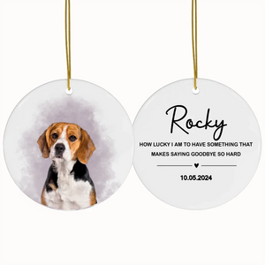 Custom Photo Pet Watercolor Ornament - Personalized Circle Ceramic Ornament - Christmas Gift for Dog Lovers, Cat Lovers, Pet Lovers