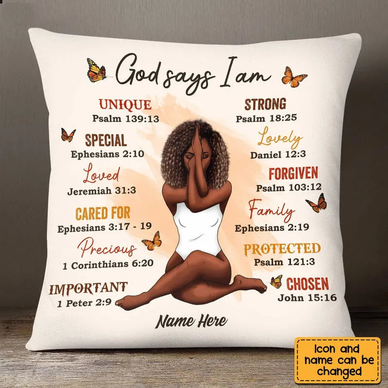 God Says I Am - Personalized Custom Pillow - Gifts For Women, Yoga Lovers, Mental Health Gifts