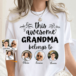 Custom Photo This Awesome Grandma Belongs To - Personalized Custom T Shirt - Gift for Grandma/Nana/Mimi, Mom, Wife, Grandparent - Suzitee Store