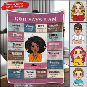 God Says I Am - Personalized Blanket - Gift for Black Woman, Sister, Mother, Friends, or Mentor, African American, Black History Month, Juneteenth | Blanket - Suzitee Store