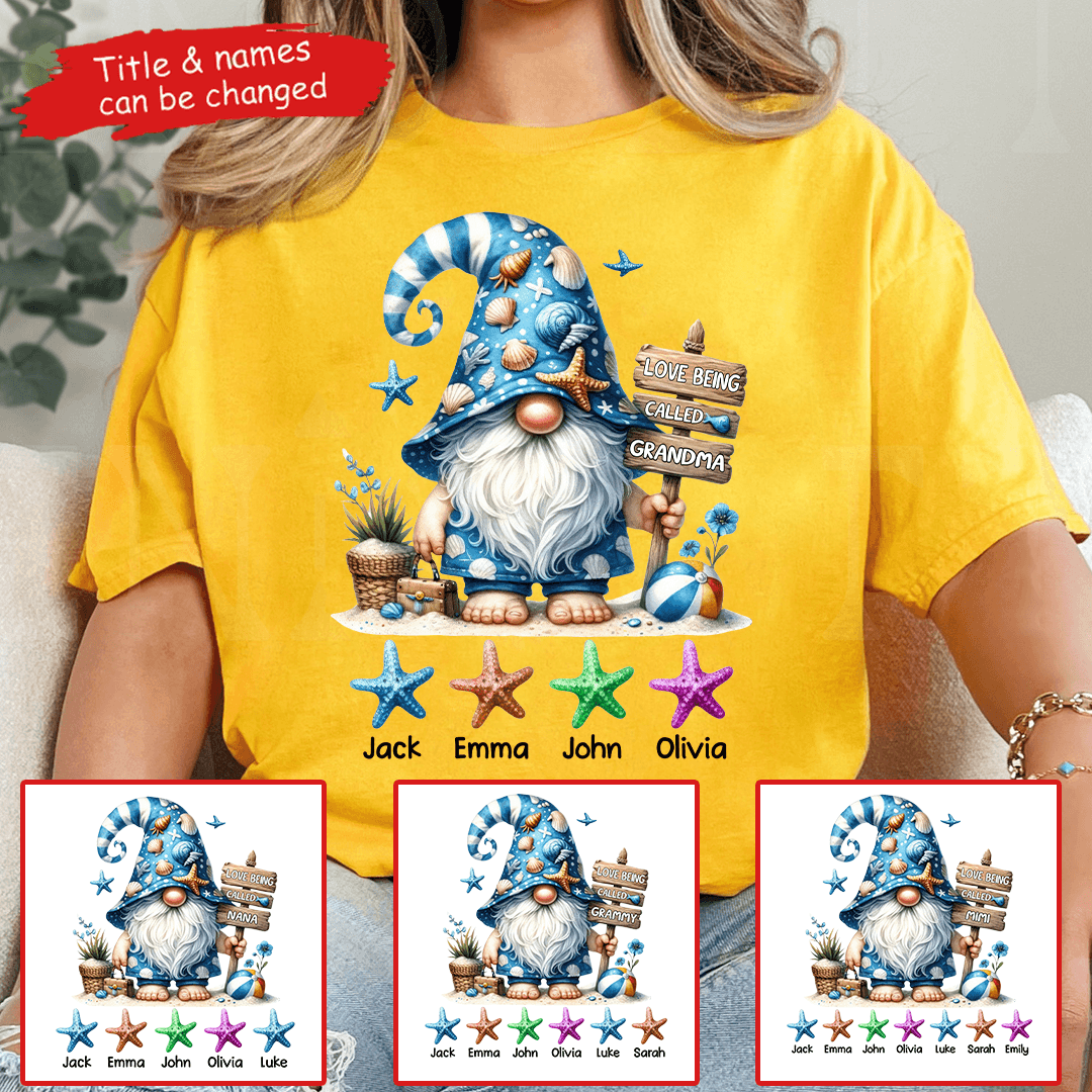 Starfish Gnome Summer Grandma - Personalized Custom T Shirt - Summer Gift for Grandma/Nana/Mimi, Mom, Wife, Grandparent - Suzitee Store