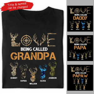 Love Being Called Grandpa Hunting Grandpa with Kids Names - Personalized Custom T Shirt - Father's Day Gift for Dad, Papa, Grandpa, Daddy, Dada