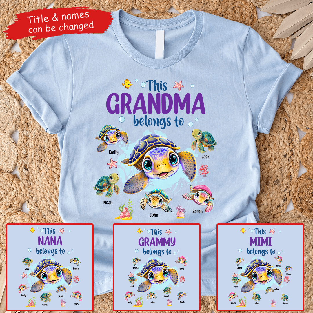 This Grandma Belongs To Summer Turtles - Personalized Custom T Shirt - Gift for Grandma/Nana/Mimi, Mom, Wife, Grandparent - Suzitee Store