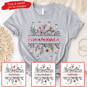 Wildflower Grandma We Love You - Personalized Custom T Shirt - Gift for Grandma/Nana/Mimi, Mom, Wife, Grandparent - Suzitee Store