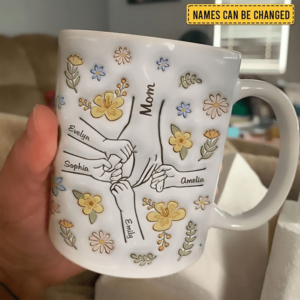 You Hold Our Hands, Also Our Hearts - Personalized 3D Inflated Effect Printed Mug - Gift for Mom, Wife, Grandma, Mother's Day - Suzitee Store