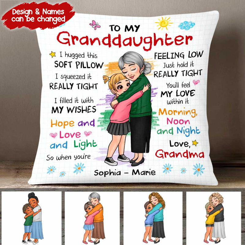 Grandma Hugged This Soft Pillow - Personalized Custom Pillow - Gift For Granddaughter, Grandson, Kids