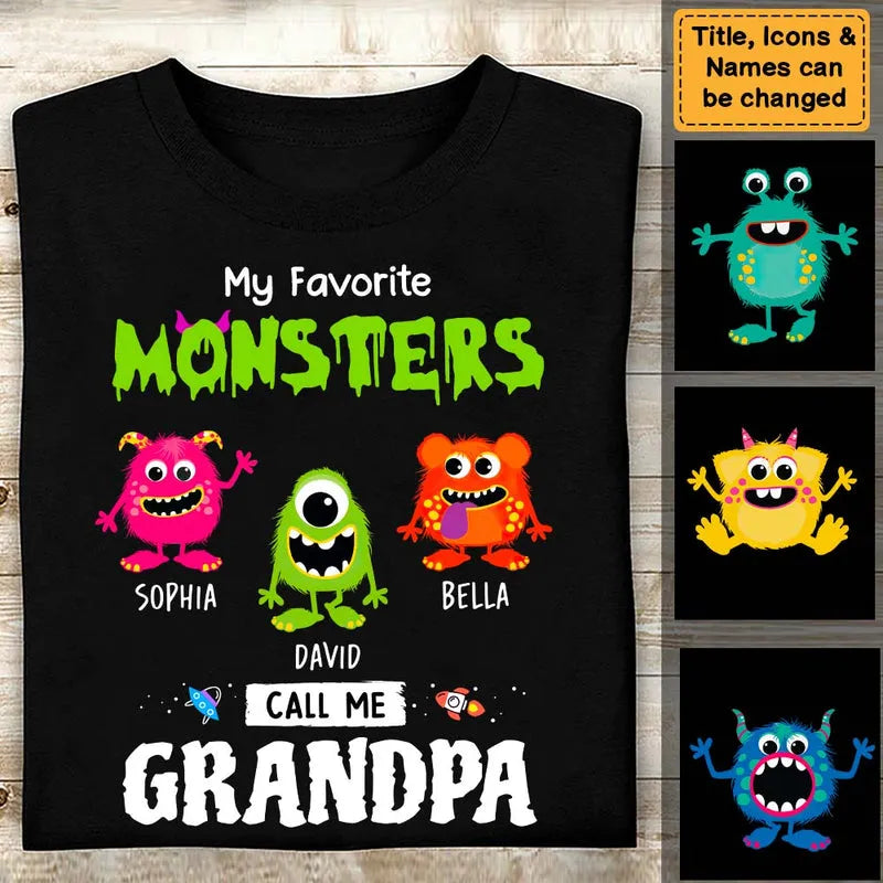 My Favorite Little Monsters Call Me Grandma - Personalized Custom T Shirt - Halloween Gift for Grandma/Nana/Mimi, Mom, Wife, Grandparent