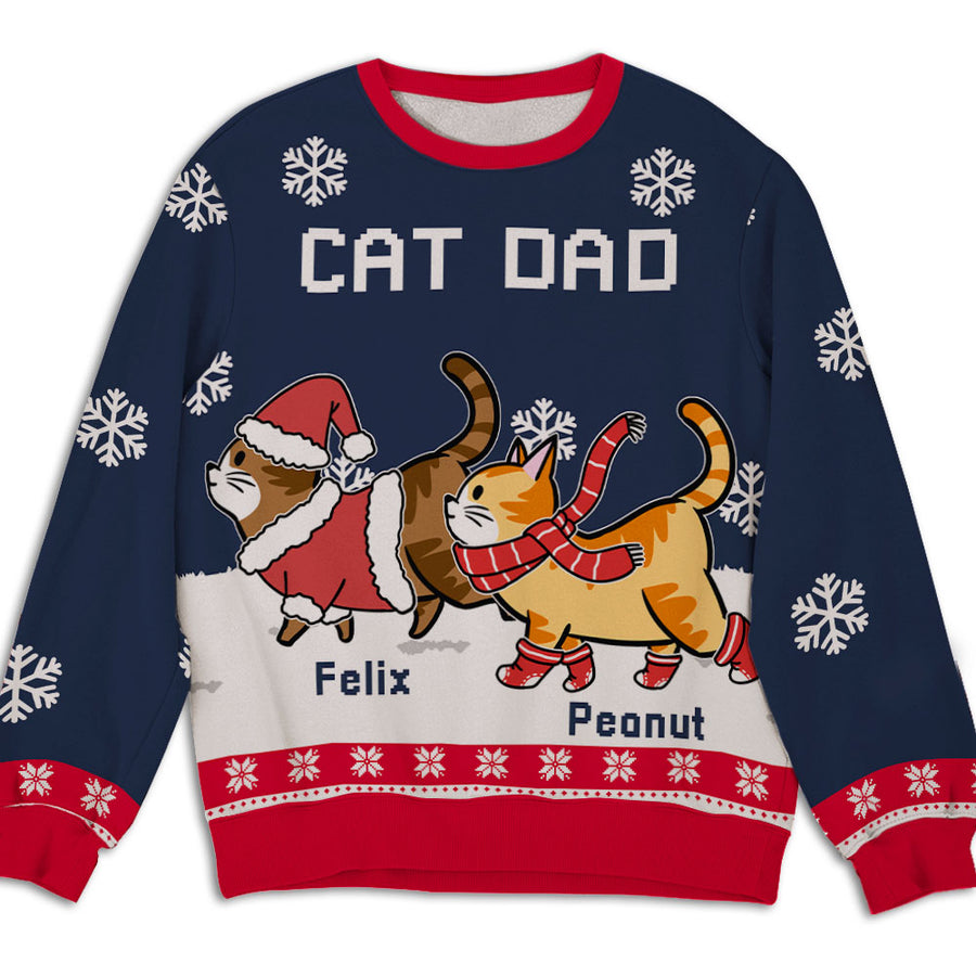 Cat Dad/Mom Winter - Custom Ugly Sweater - Personalized Christmas Gifts For Cat Owners & Lovers, Cat Mum, Cat Brother, Cat Sister | Sweatshirt