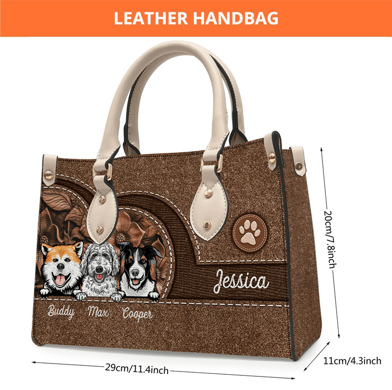 Dog Personalized Leather Handbag, Personalized Gift for Dog Lovers, Dog Dad, Dog Mom