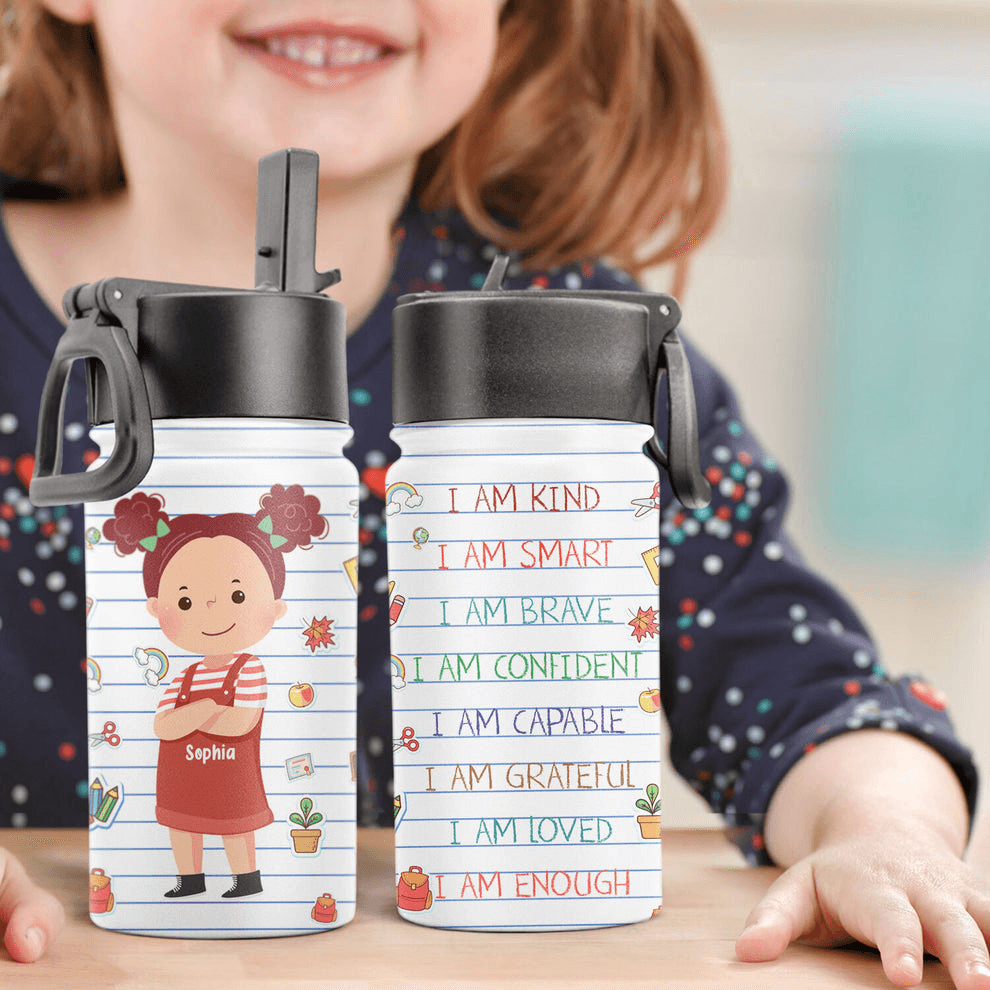 Personalized Kids Water Tracker Bottle - Custom Gift For Back To School, First Day of School - Student, Son, Daughter | Kindergarten, Pre-K, Preschool