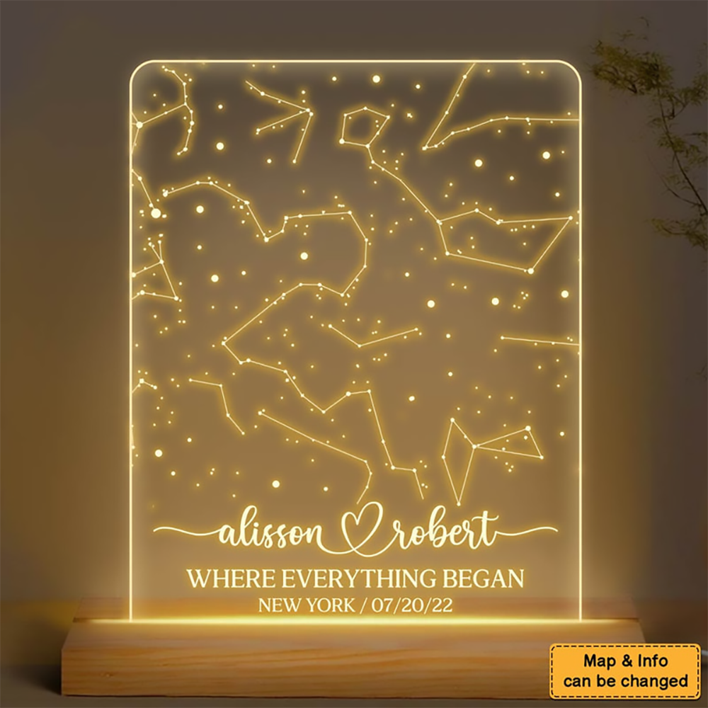 Star Map On Night Light - Personalized Constellation Chart Lamp - Gift For Her/Him, Husband/Wife, Couples on Anniversary, Valentine's Day