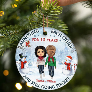 Couple Annoying Each Other - Personalized Circle Ceramic Ornament - Christmas Gift For Couple, Husband, Wife