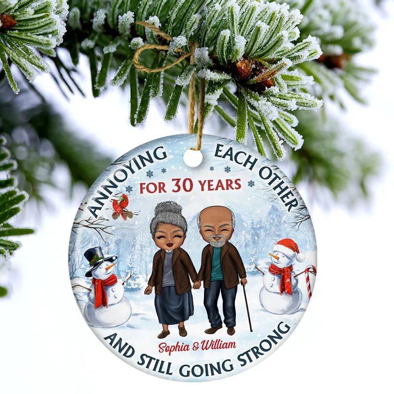 Couple Annoying Each Other - Personalized Circle Ceramic Ornament - Christmas Gift For Couple, Husband, Wife