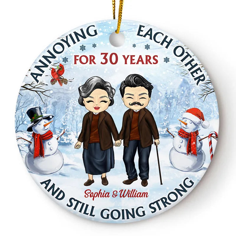 Couple Annoying Each Other - Personalized Circle Ceramic Ornament - Christmas Gift For Couple, Husband, Wife