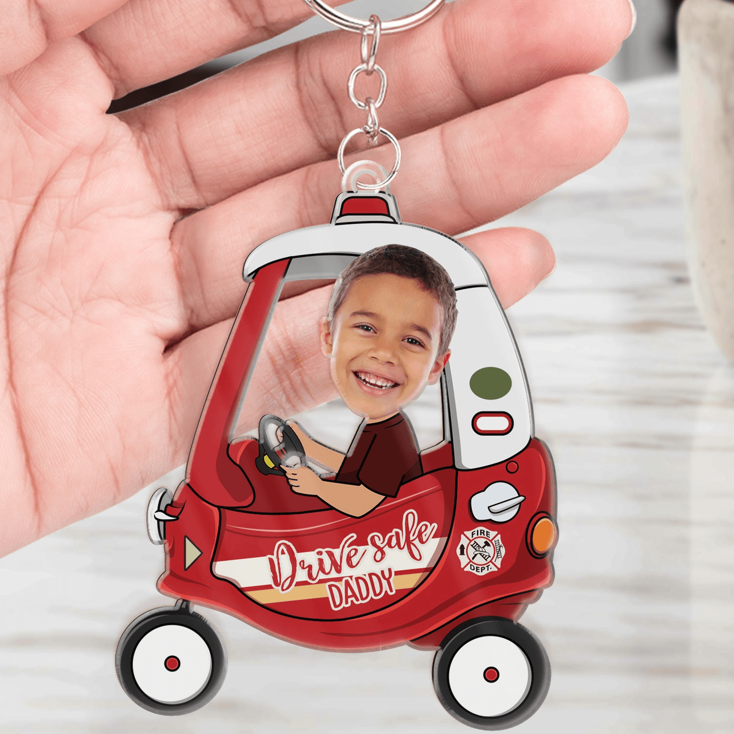 Custom Photo Drive Safe Daddy - Personalized Acrylic Keychain - Father's Day Gift for Dad, Papa, Grandpa, Daddy, Dada