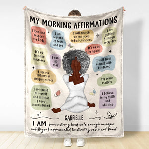 Yoga Girl Morning Affirmations - Personalized Custom Blanket - Gifts for Women, Mental Health Gifts, Inspirational Gifts, Positive Thinking Daily Affirmation