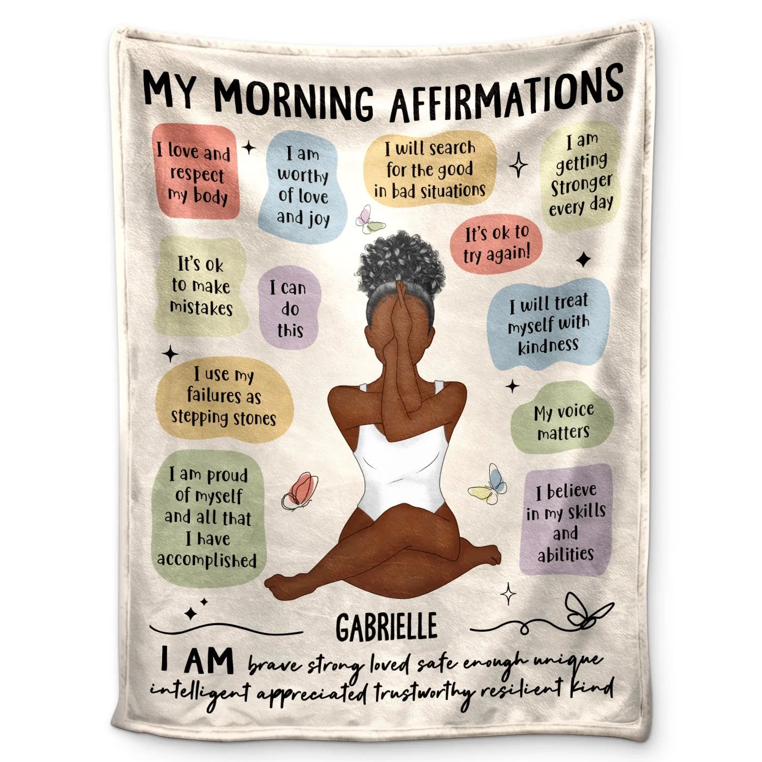 Yoga Girl Morning Affirmations - Personalized Custom Blanket - Gifts for Women, Mental Health Gifts, Inspirational Gifts, Positive Thinking Daily Affirmation