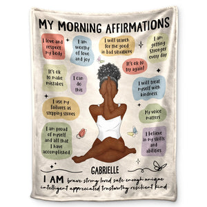 Yoga Girl Morning Affirmations - Personalized Custom Blanket - Gifts for Women, Mental Health Gifts, Inspirational Gifts, Positive Thinking Daily Affirmation