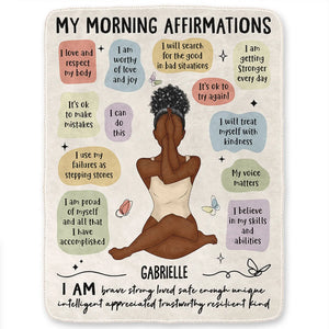 Yoga Girl Morning Affirmations - Personalized Custom Blanket - Gifts for Women, Mental Health Gifts, Inspirational Gifts, Positive Thinking Daily Affirmation