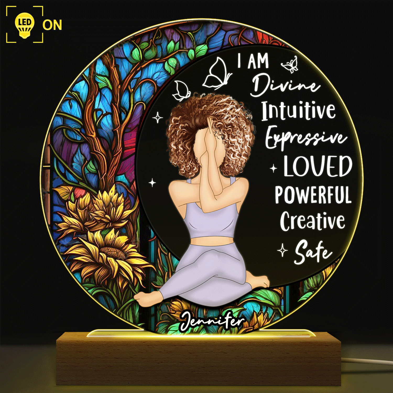 Yoga I Am Divine - Personalized 3D Led Light Wooden Base - Custom Gift for Yourself, Yoga Lovers