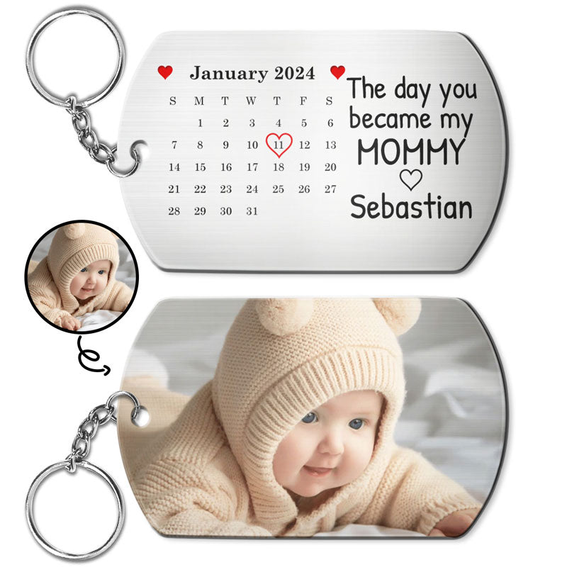 Calendar Custom Photo The Day You Became My Mommy - Personalized Aluminum Keychain - Gift For Mother, Father