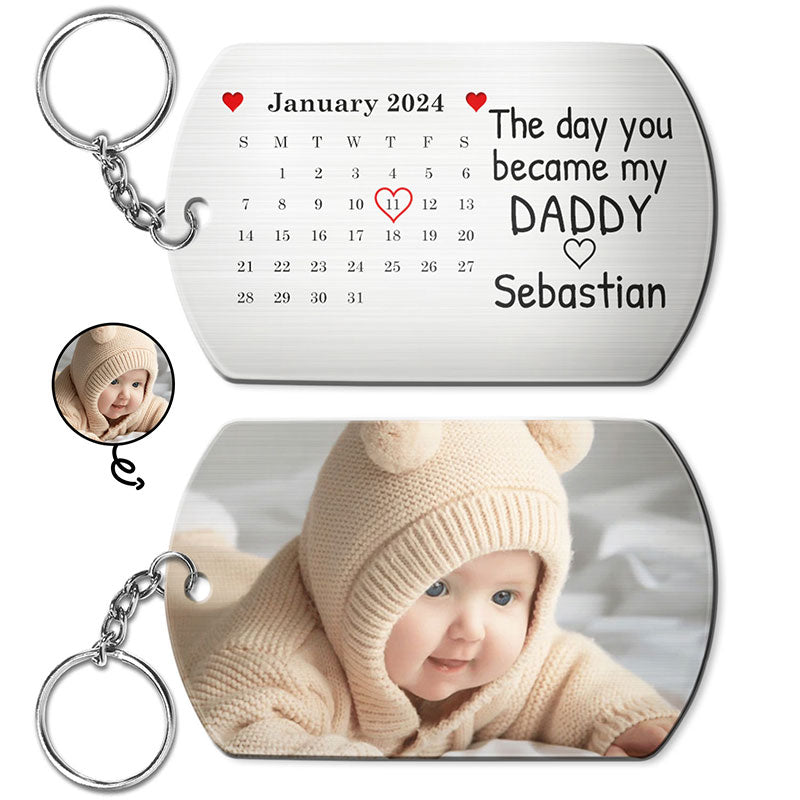 Calendar Custom Photo The Day You Became My Mommy - Personalized Aluminum Keychain - Gift For Mother, Father