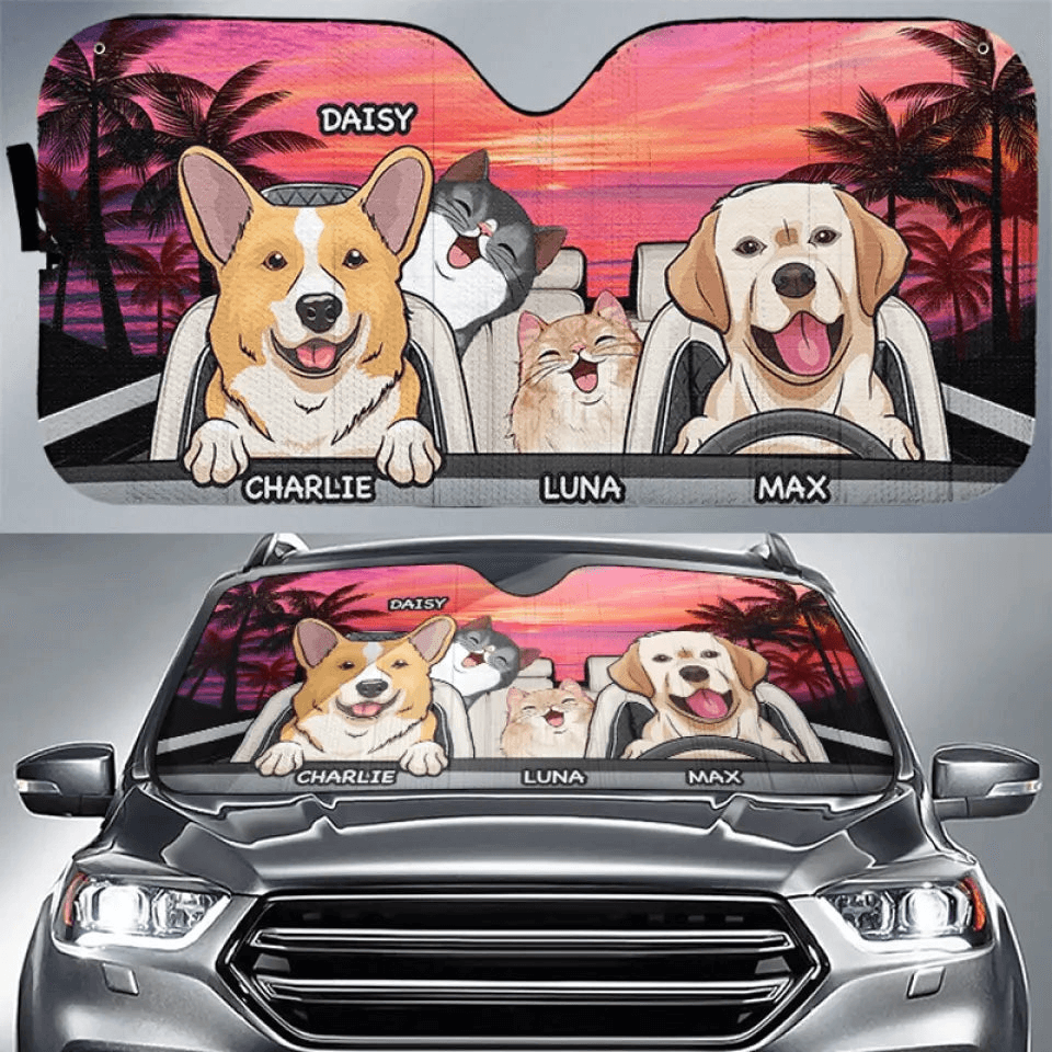 The Journey Of Life -  Personalized Auto Windshield Sunshade, Custom Car Window Protector - Gift For Dog, Cat & Pet Owners, Lovers | Summer