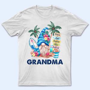 Grandma Gnome Surfboards Summer Vacation - Personalized Custom T Shirt - Summer Gift for Grandma/Nana/Mimi, Mom, Wife, Grandparent - Suzitee Store