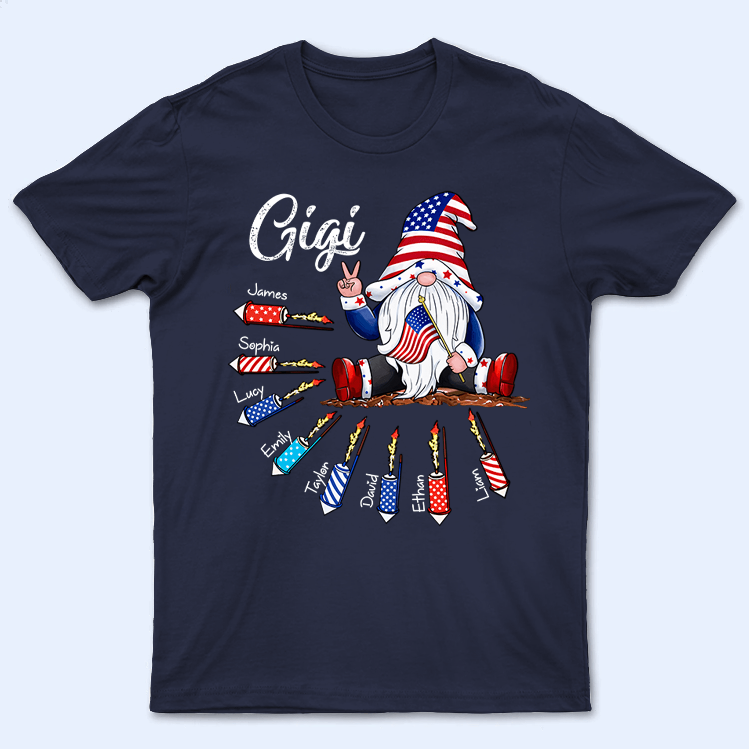 Fourth 4th Of July Gnome Grandma's Firecrackers - Personalized Custom Kids Names T Shirt - Independence Day, Birthday, Loving, Funny Gift for Patriotic Grandma/Nana/Mimi, Mom, Wife, Grandparent - Suzitee Store