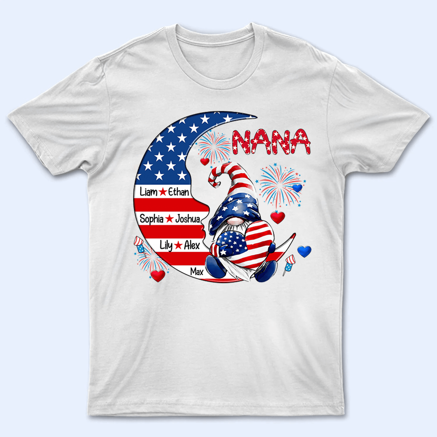 Fourth 4th Of July Grandma Patriotic Gnome - Personalized Custom Kids Names T Shirt - Independence Day, Birthday, Loving, Funny Gift for Grandma/Nana/Mimi, Mom, Wife, Grandparent - Suzitee Store