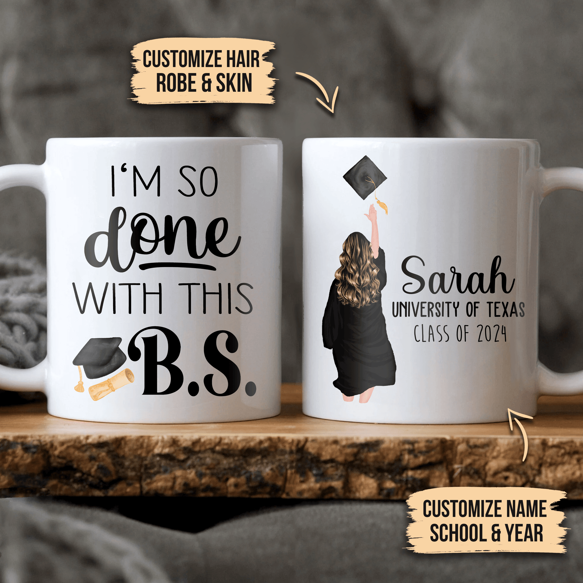 I'm So Done With This BS - Personalized Printed Mug - Graduation Gifts, Presents & Ideas For Her, Grad Ceremony, Commencement, Convocation, College & Uni University - Suzitee Store