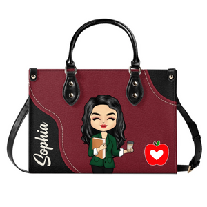 Teacher With Love - Personalized Leather Handbag - Gift For Teachers & Educators