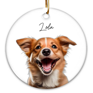 Custom Photo Pet Portrait Ornament - Personalized Circle Ceramic Ornament - Christmas Gift for Dog Lovers, Cat Lovers, Pet Lovers