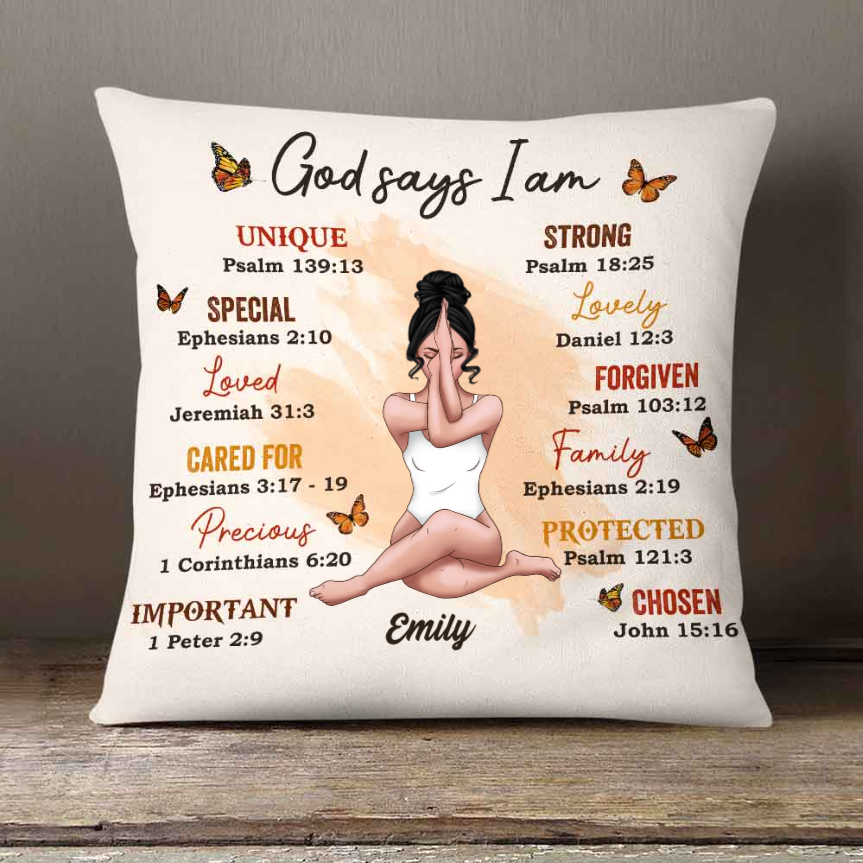 God Says I Am - Personalized Custom Pillow - Gifts For Women, Yoga Lovers, Mental Health Gifts