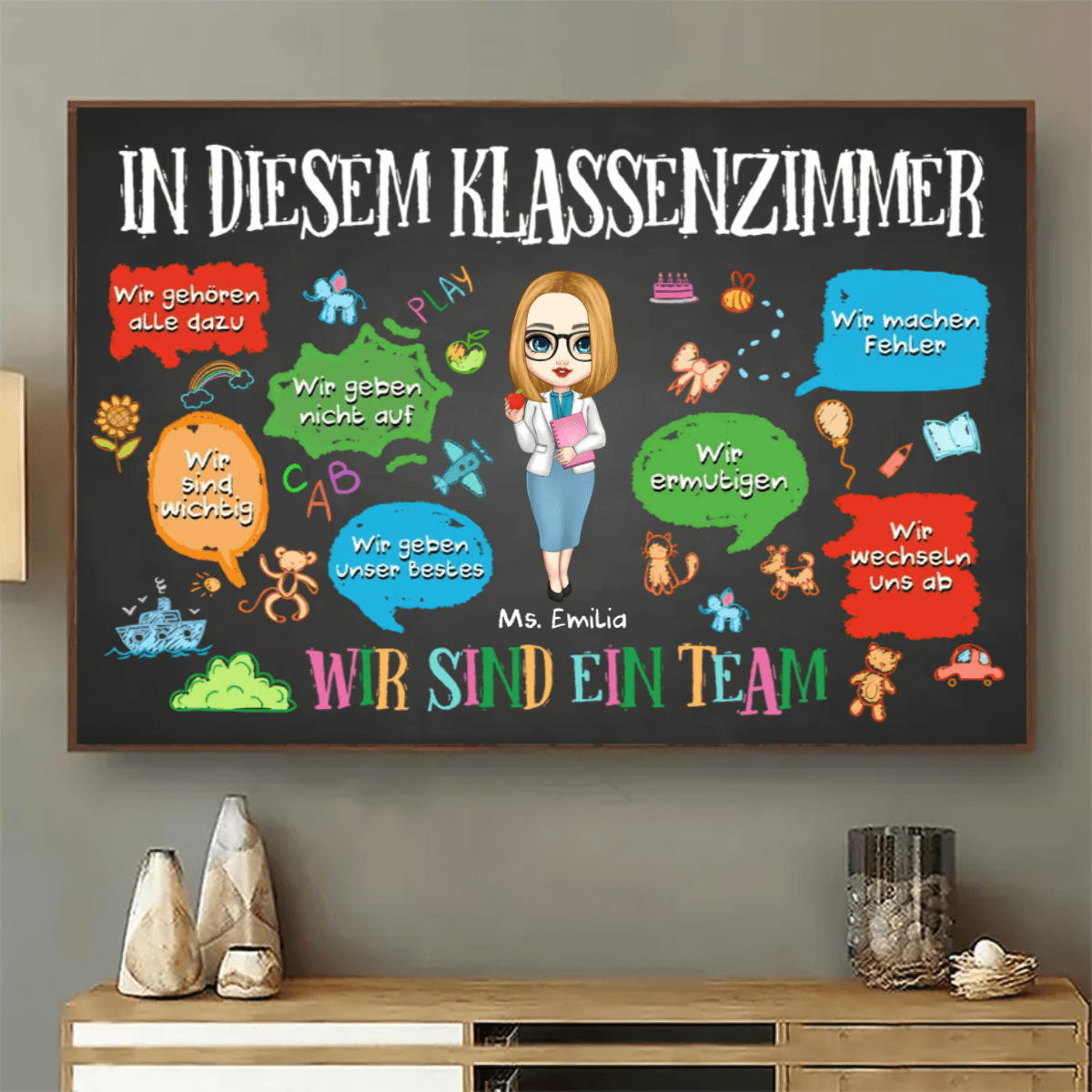 [German Version] In This Classroom We Are A Team - Personalized Poster - Back To School, 1st Day of School - Custom Gift For Teachers & Educators, Classroom Decoration