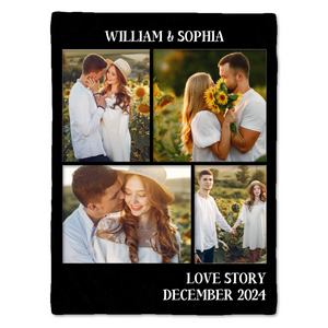 Custom Photo Frame Couple Our Love Story - Personalized Custom Blanket - Gift For Her/Him, Husband/Wife, Couples on Anniversary, Valentine's Day