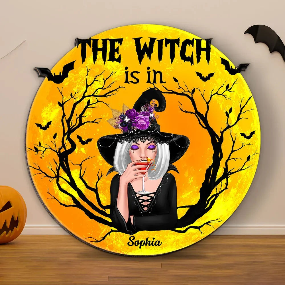 The Witch Is In - Personalized Wood Sign, Halloween Decoration