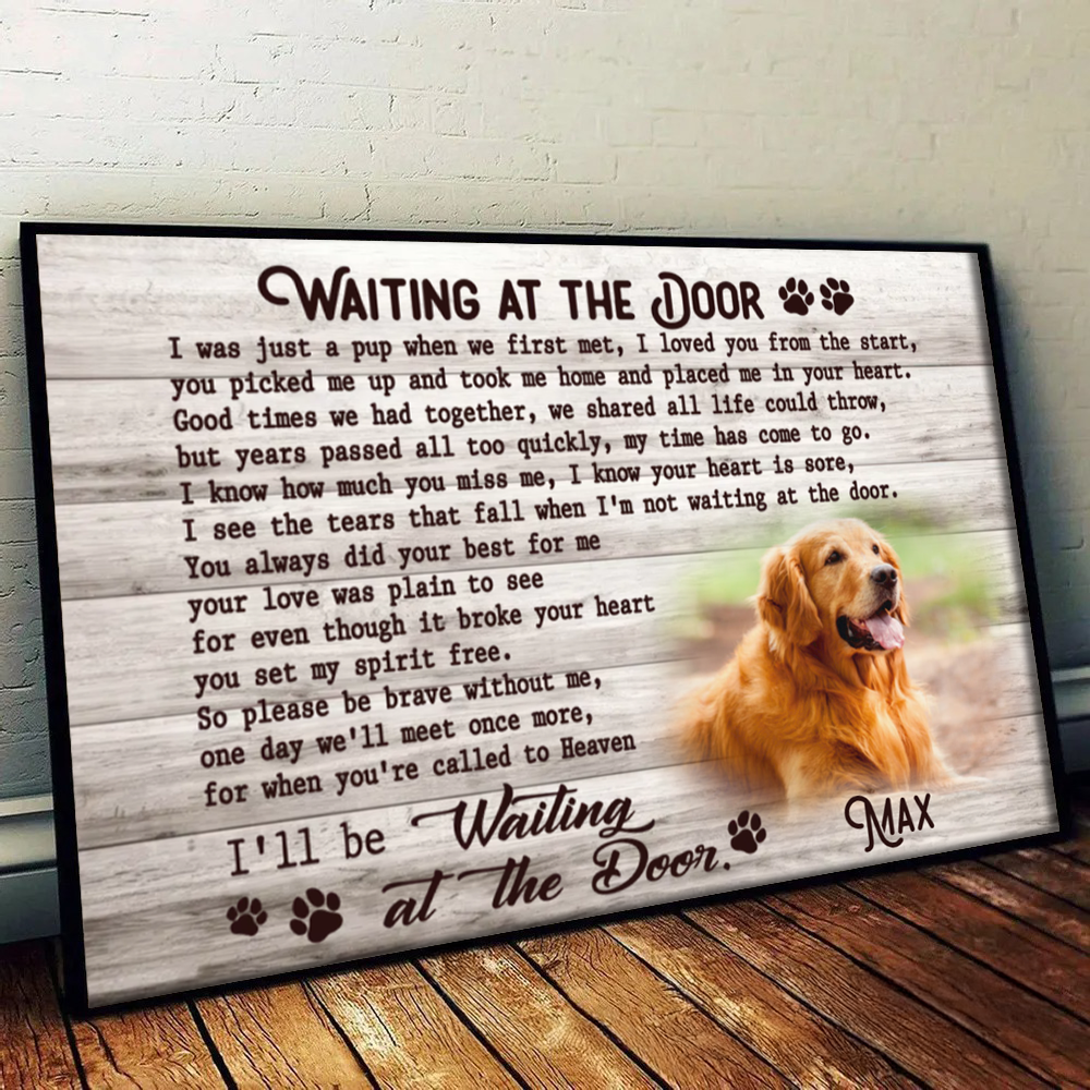 Custom Photo Memorial Pet Waiting At The Door - Personalized Horizontal Poster - Personalized Gifts for Pet Loss, Sympathy Gift for Cat, Dog Lovers