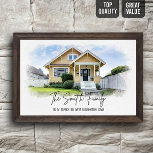 Custom Photo Watercolor House - Personalized Poster/Canvas - Gift For Family, Housewarming Gift, Childhood Home