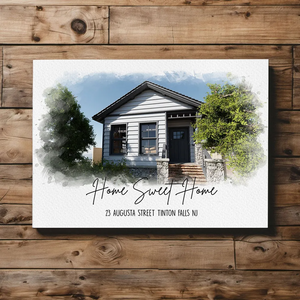 Custom Photo Watercolor House - Personalized Poster/Canvas - Gift For Family, Housewarming Gift, Childhood Home