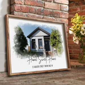 Custom Photo Watercolor House - Personalized Poster/Canvas - Gift For Family, Housewarming Gift, Childhood Home