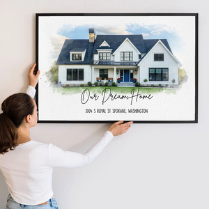 Custom Photo Watercolor House - Personalized Poster/Canvas - Gift For Family, Housewarming Gift, Childhood Home