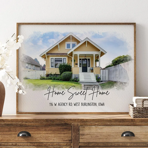 Custom Photo Watercolor House - Personalized Poster/Canvas - Gift For Family, Housewarming Gift, Childhood Home