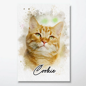 Custom Photo Watercolor Cat - Personalized Poster/Canvas Print - Gift for Cat Lovers, Dog Lovers, Pet Lovers