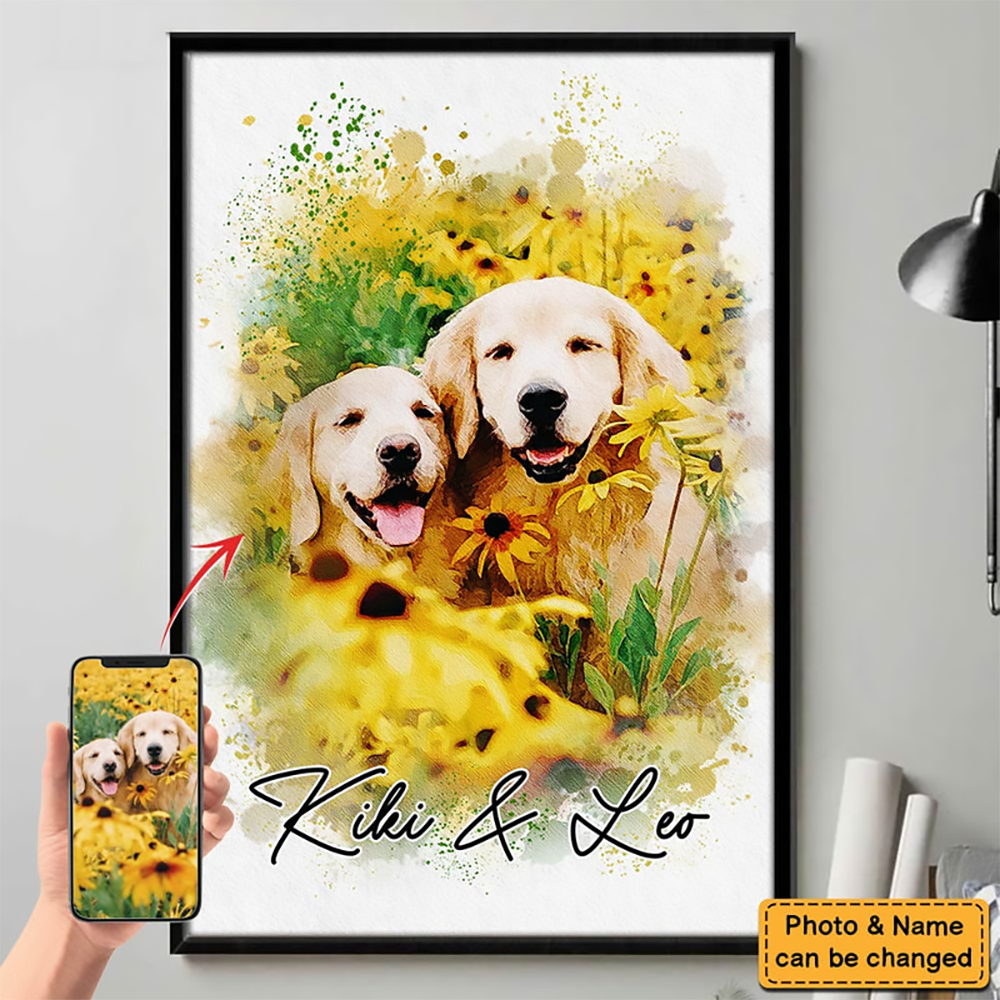 Custom Photo Watercolor Pet - Personalized Poster/Canvas Print - Gift for Dog Lovers, Cat Lovers, Pet Lovers