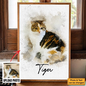 Custom Photo Watercolor Cat - Personalized Poster/Canvas Print - Gift for Cat Lovers, Dog Lovers, Pet Lovers