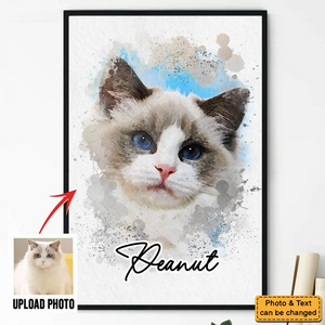 Custom Photo Watercolor Cat - Personalized Poster/Canvas Print - Gift for Cat Lovers, Dog Lovers, Pet Lovers