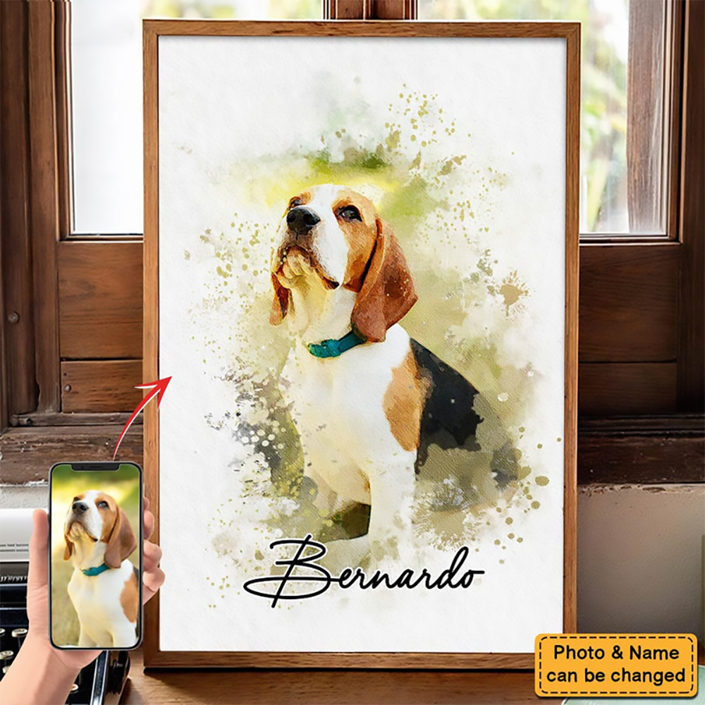 Custom Photo Watercolor Pet - Personalized Poster/Canvas Print - Gift for Dog Lovers, Cat Lovers, Pet Lovers